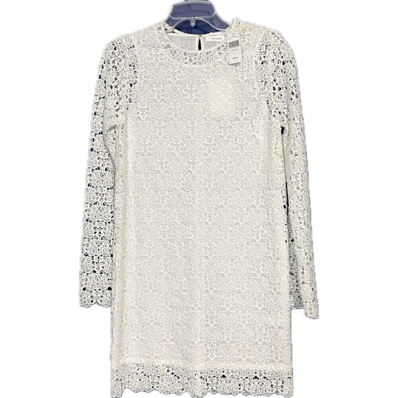 R/R Studio Dresses & Skirts - R/R Studio Crochet Overlay Short Sleeve Dress Size 0 Shift Mini in White